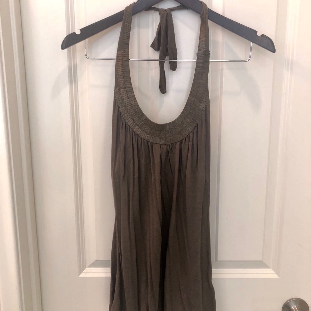 Olive green / brown halter top w/ metal detail